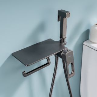 Гигиенический душ со смесителем Raglo R51.55.09 с полкой и бумагодержателем графит